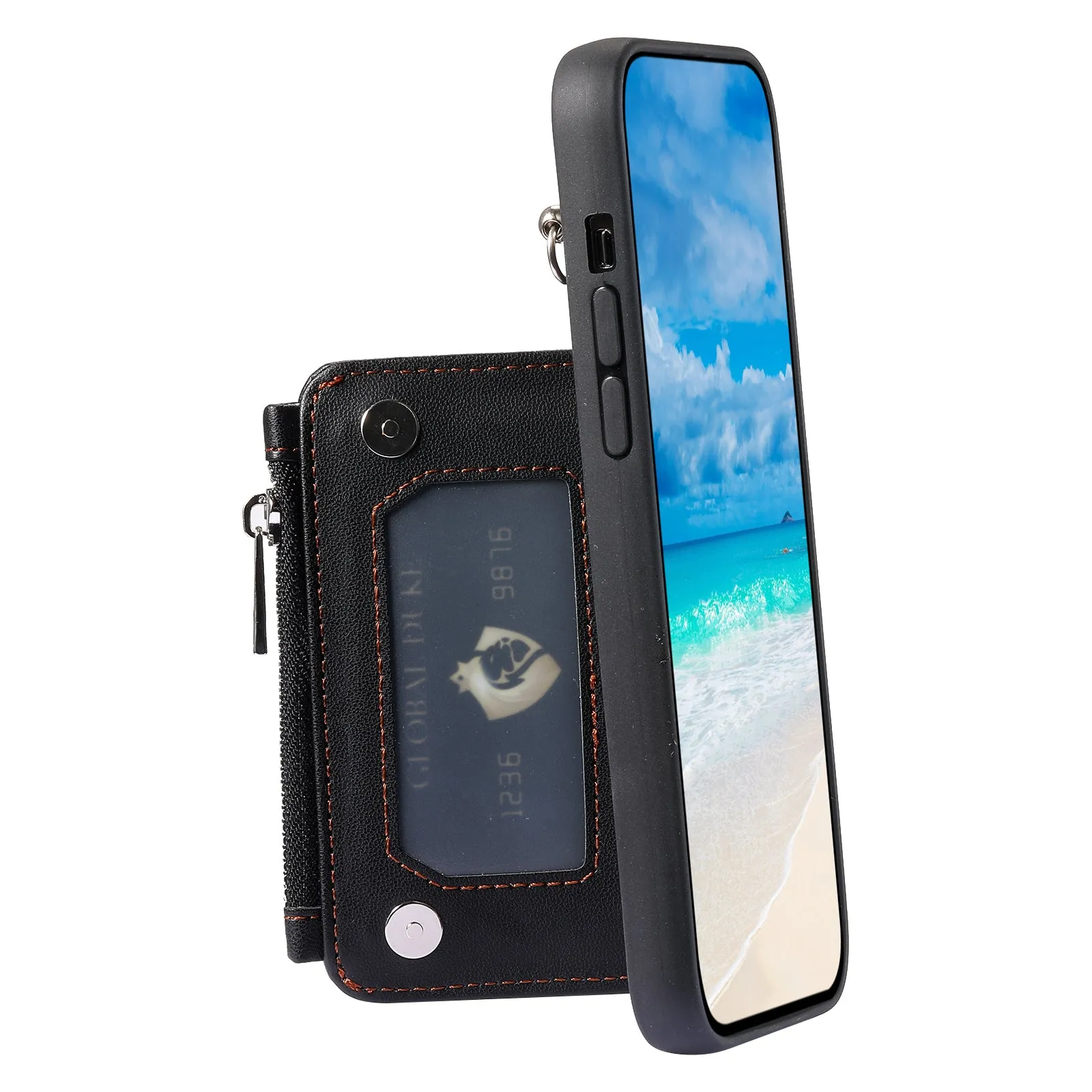 009 For Samsung Galaxy A13 4G / 5G RFID Blocking Zipper Wallet Case PU Leather Coated TPU Kickstand Phone Cover with Straps