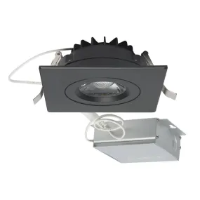 12 watt LED Direct Wire Downlight; Gimbaled; 4 inch; 3000K; 120 volt; Dimmable; Square; Remote Driver; Black