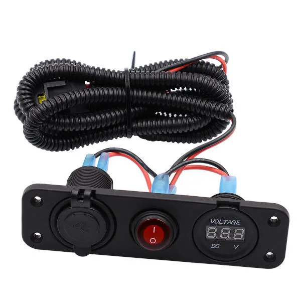 12V-24V 3.1A 22W Dual USB Charger Volt Meter Waterproof LED Switch Panel for Marine Car Boat Motorcycle