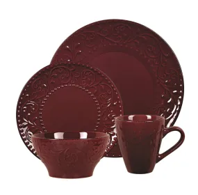 16 Piece Stoneware Scroll Dinnerware Set Merlot