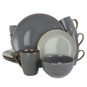 16 Piece Tahitian Grand Luxurious Stoneware Dinnerware Set with Complete Setting for 4 - Stone & Slate