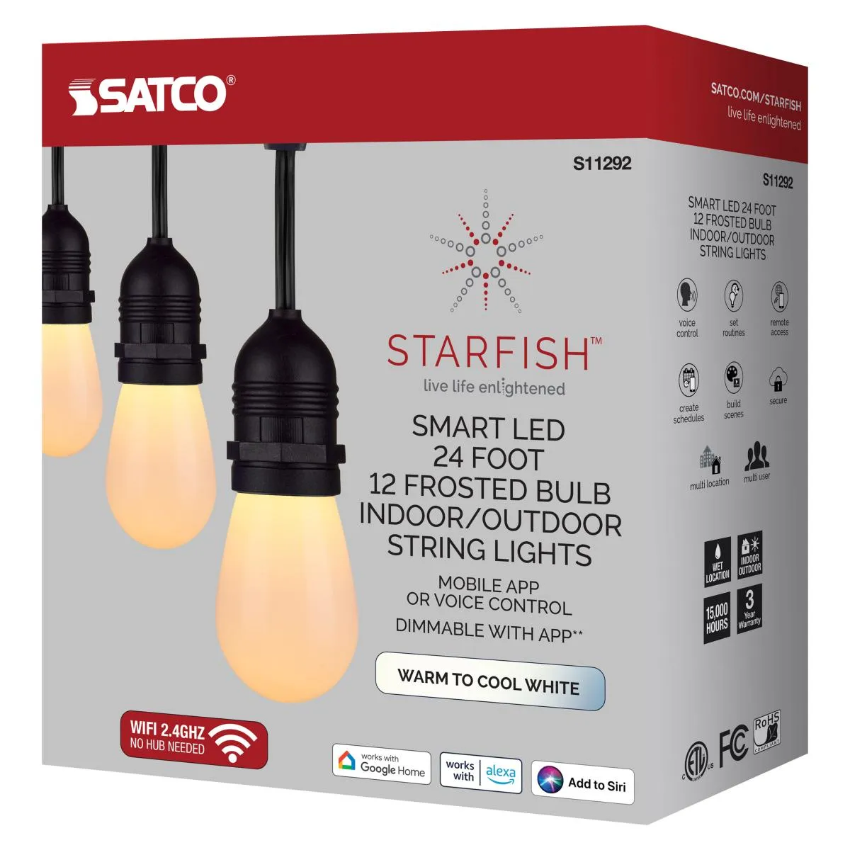 24Ft; 12-S14 Lamp; LED String Light; Starfish IOT; Tunable White