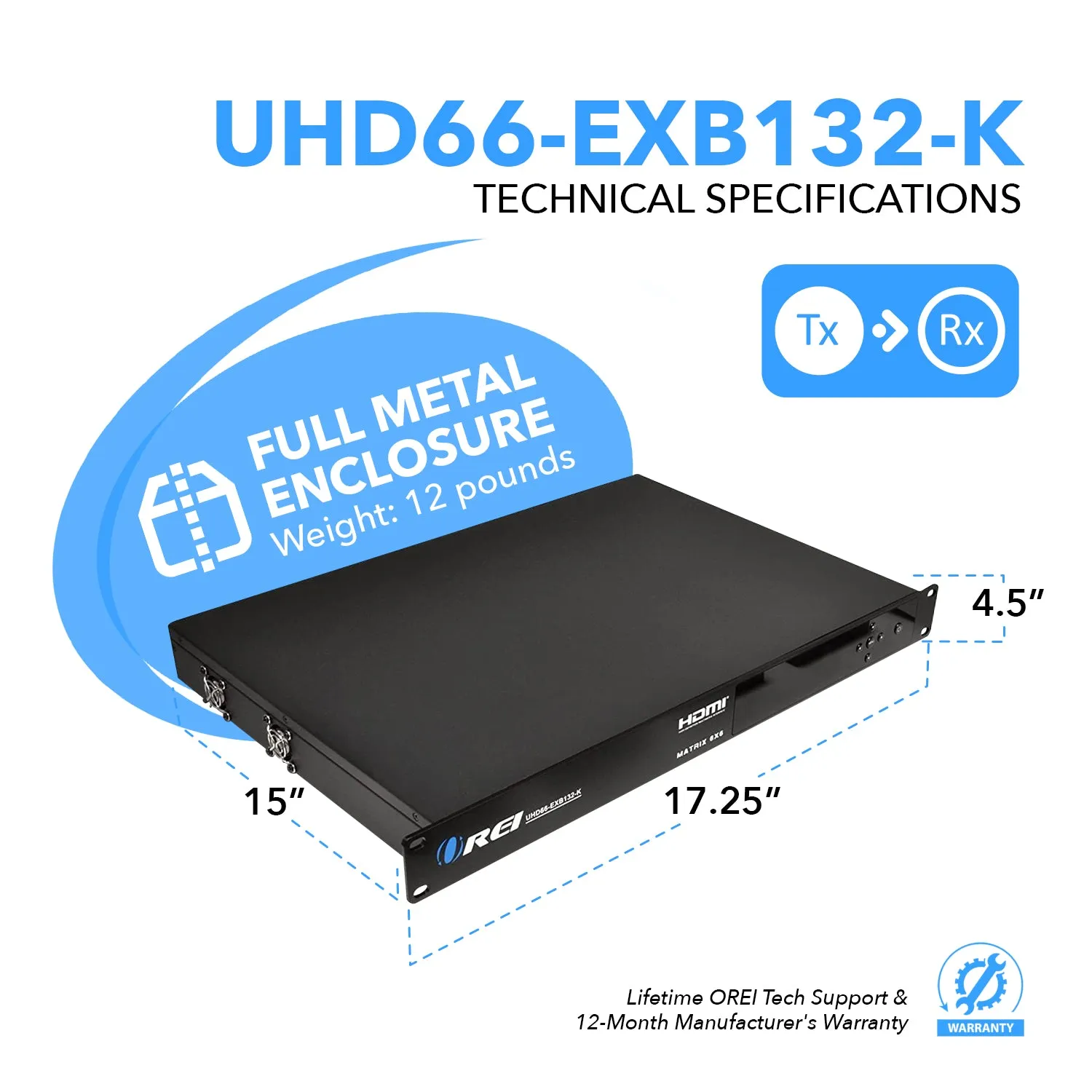 4K 6x4 HDMI HDBaseT Matrix Over CAT6/7 up to 132 Feet, 18Gbps Bandwidth with HDR, IR Control (UHD66-EXB132-K)