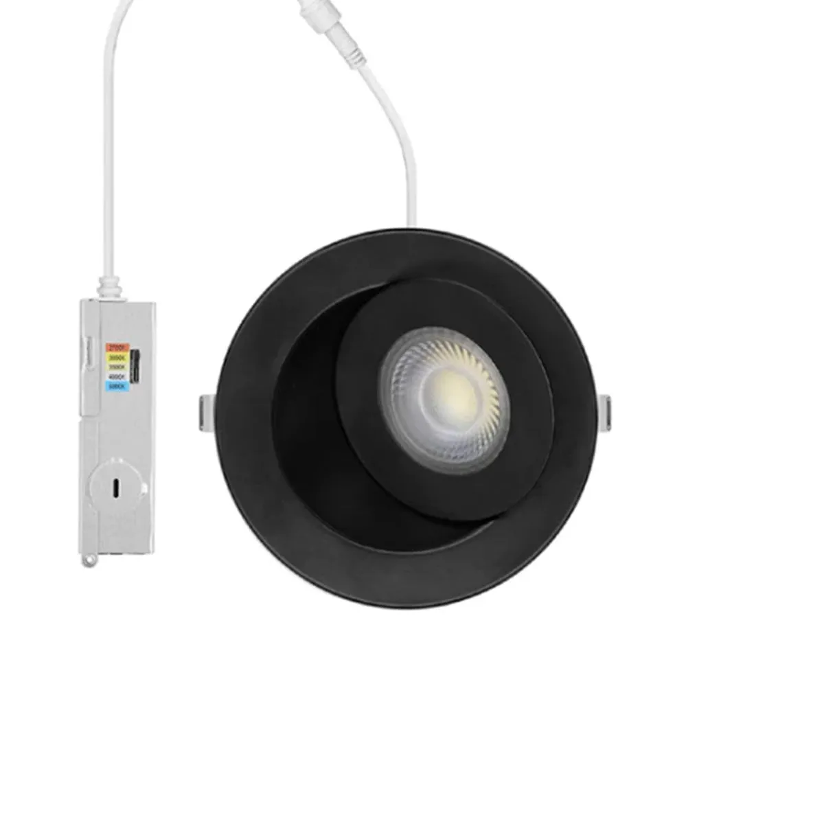 4" Gimbal Canless LED Recessed Light, 600 Lumens, Selectable 2700K to 5000K, Black Finish