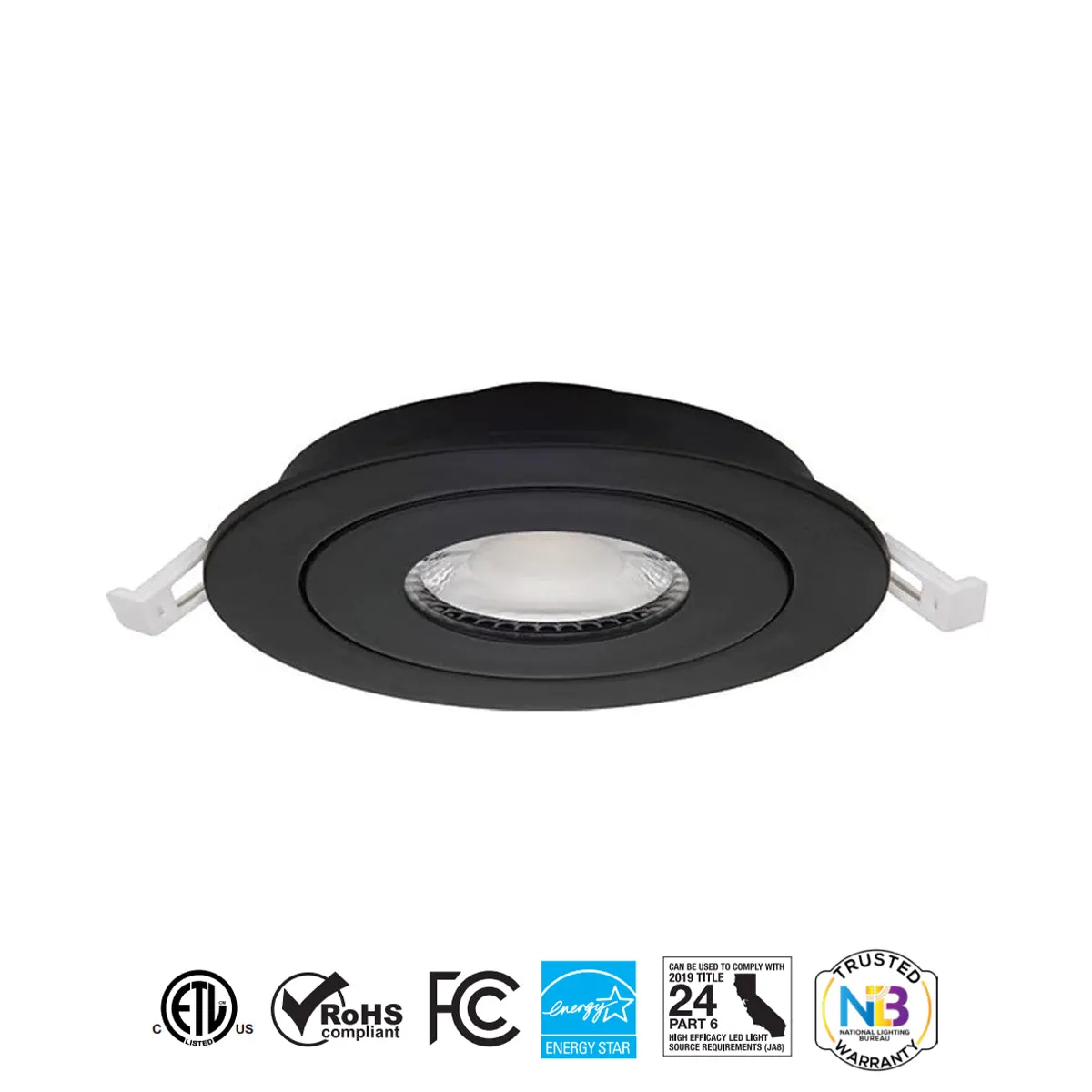 4" Gimbal Canless LED Recessed Light, 600 Lumens, Selectable 2700K to 5000K, Black Finish