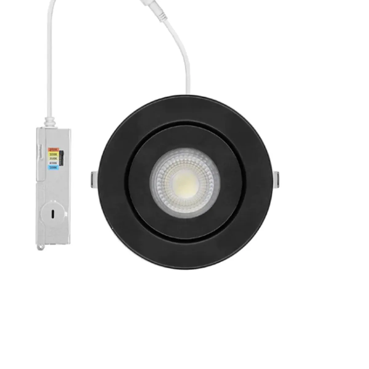 4" Gimbal Canless LED Recessed Light, 600 Lumens, Selectable 2700K to 5000K, Black Finish