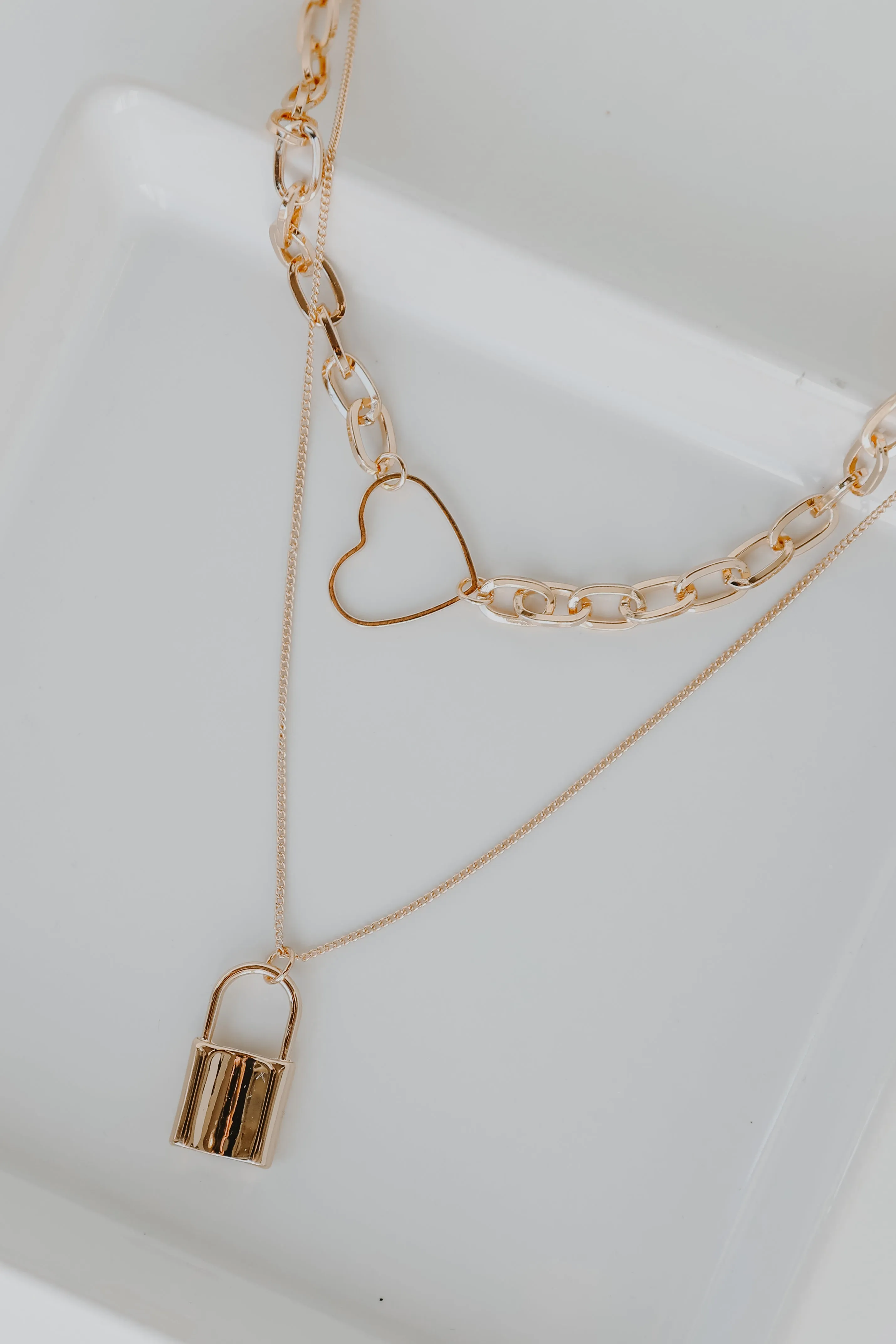 Alice Gold Heart   Lock Layered Necklace