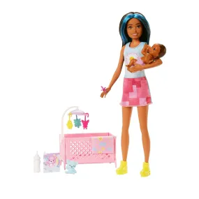 Barbie Skipper Babysitters Crib Playset With Latina Friend Doll, Baby Doll with Sleepy Eyes, Furniture and Themed Accessories For Kids Ages 3 Years & Up