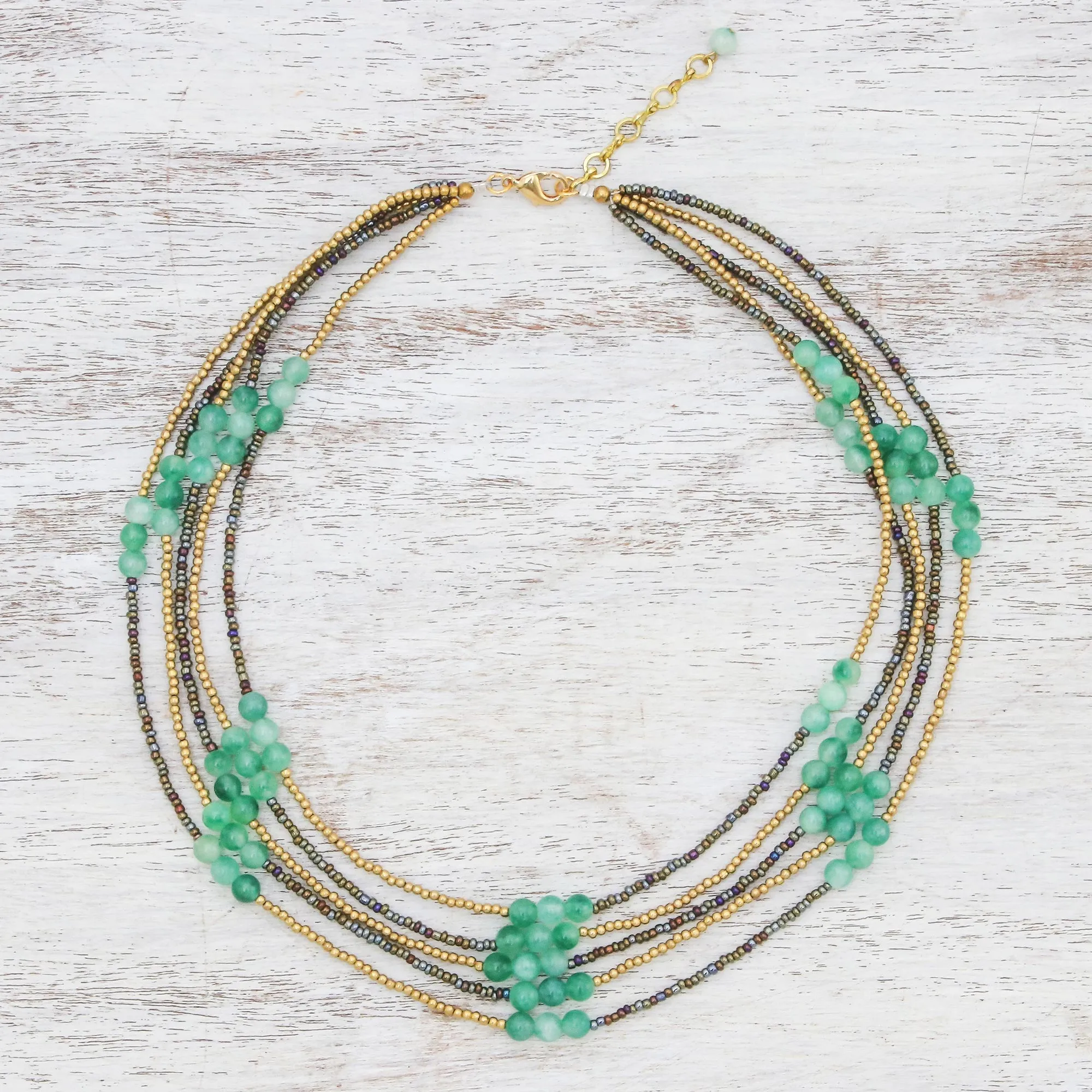 Boho Elegance in Green Green Quartz Beaded Strand Necklace from Thailand