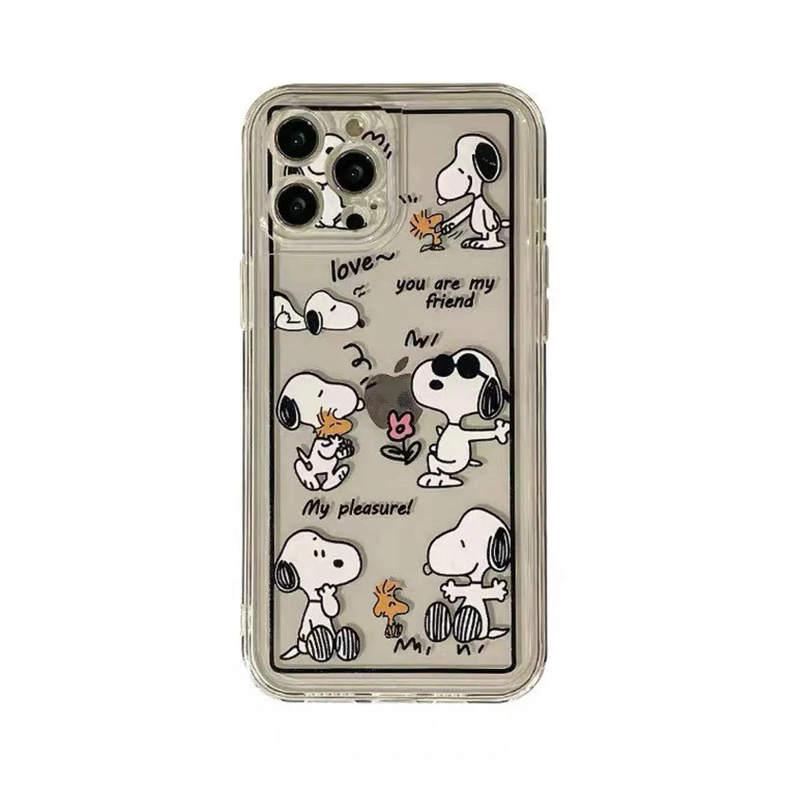 Cartoon Design Cute White Dog and Yellow Bird Friends Charlie Sally Linus iPhone Case 6 7 8 PLUS SE2 XS XR X 11 12 13 14 15 Pro Promax 12mini 13mini