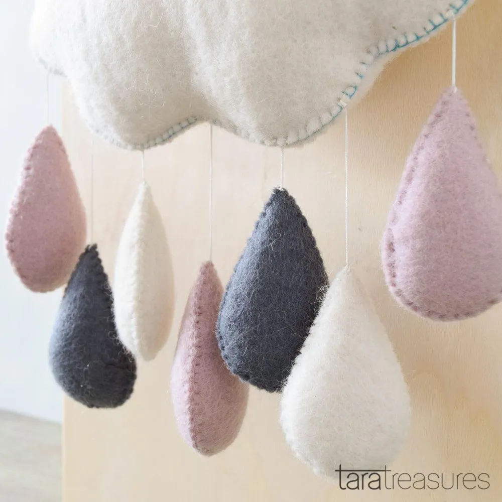 Cloud Nursery Mobile - Pink and Grey Raindrops