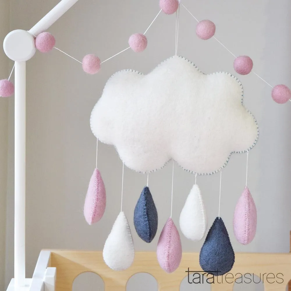 Cloud Nursery Mobile - Pink and Grey Raindrops