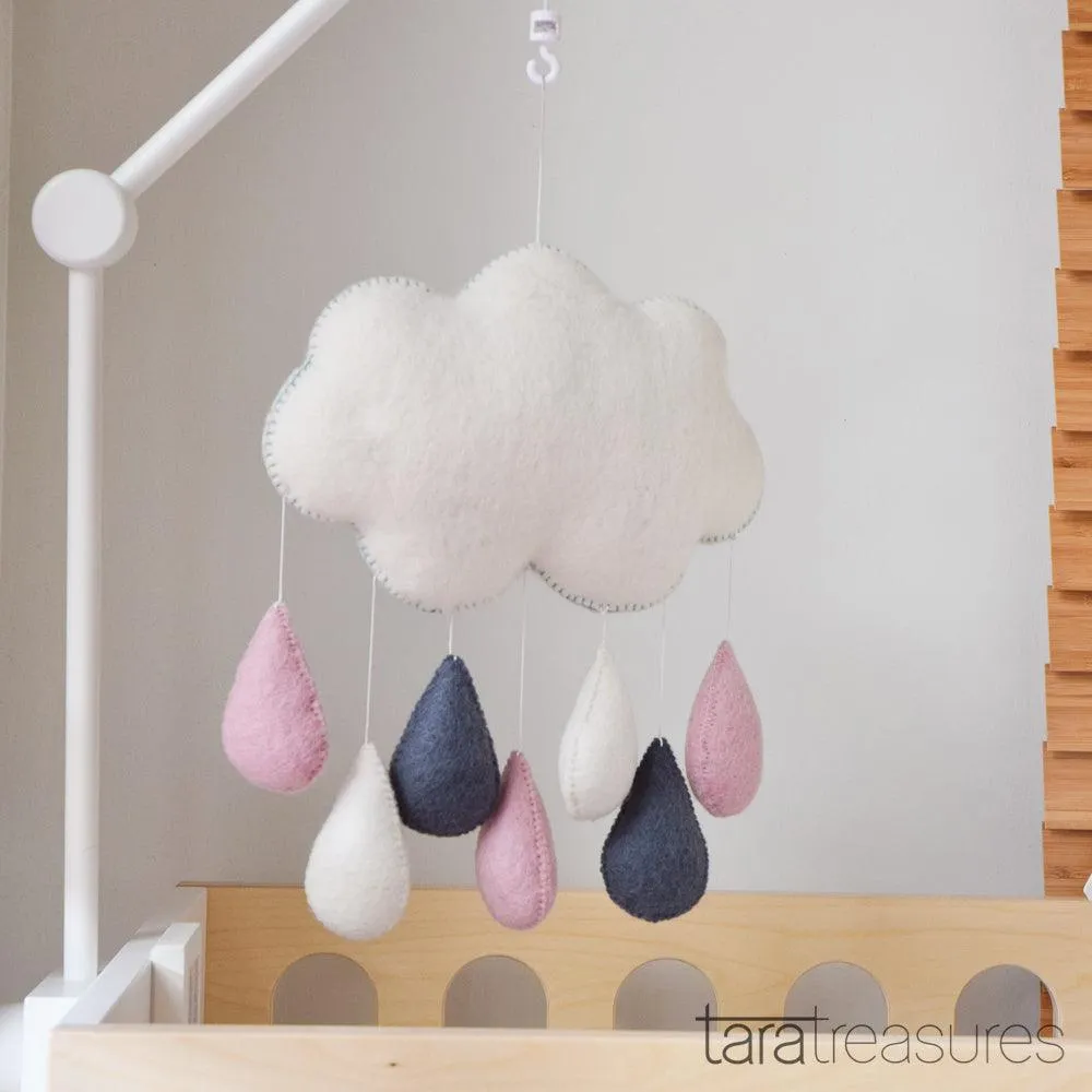 Cloud Nursery Mobile - Pink and Grey Raindrops