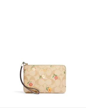 Coach Corner Zip Wristlet In Signature Canvas With Nostalgic Ditsy Print