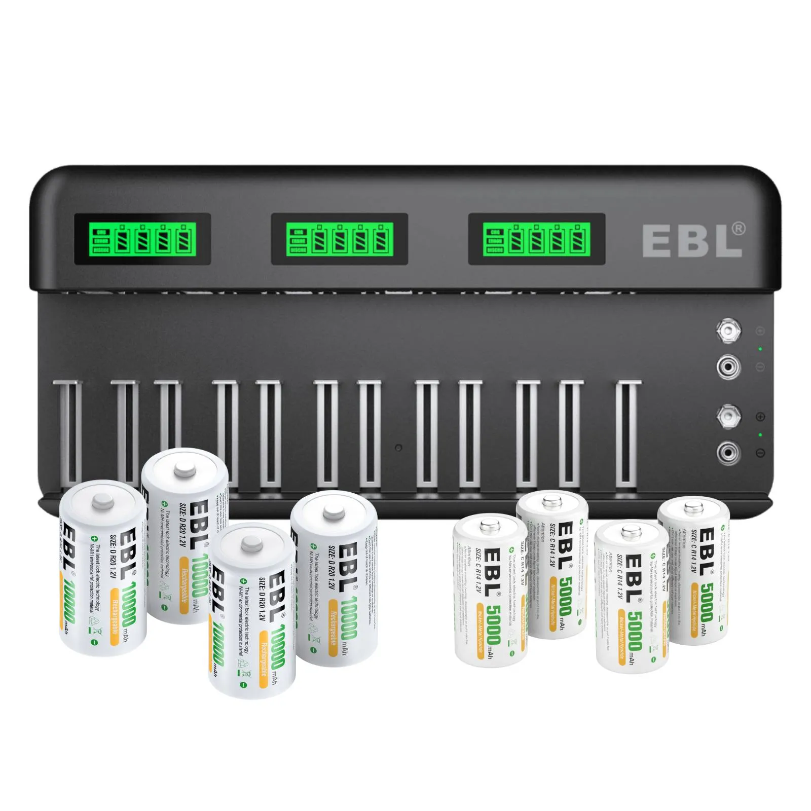 EBL 12 2 Bay Universal Battery Charger and 1.2V C D Ni-MH Rechargeable Batteries