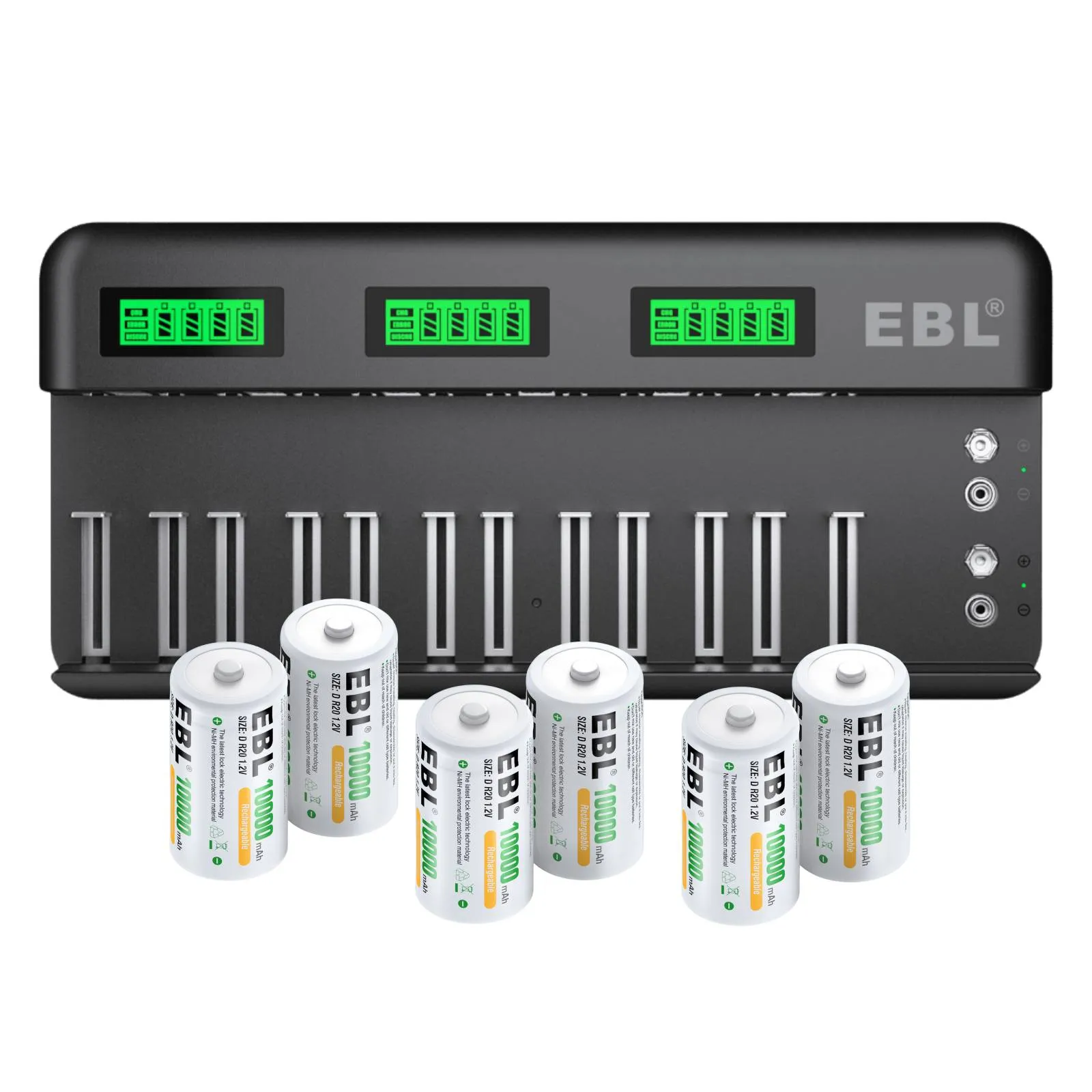 EBL 12 2 Bay Universal Battery Charger and 1.2V C D Ni-MH Rechargeable Batteries