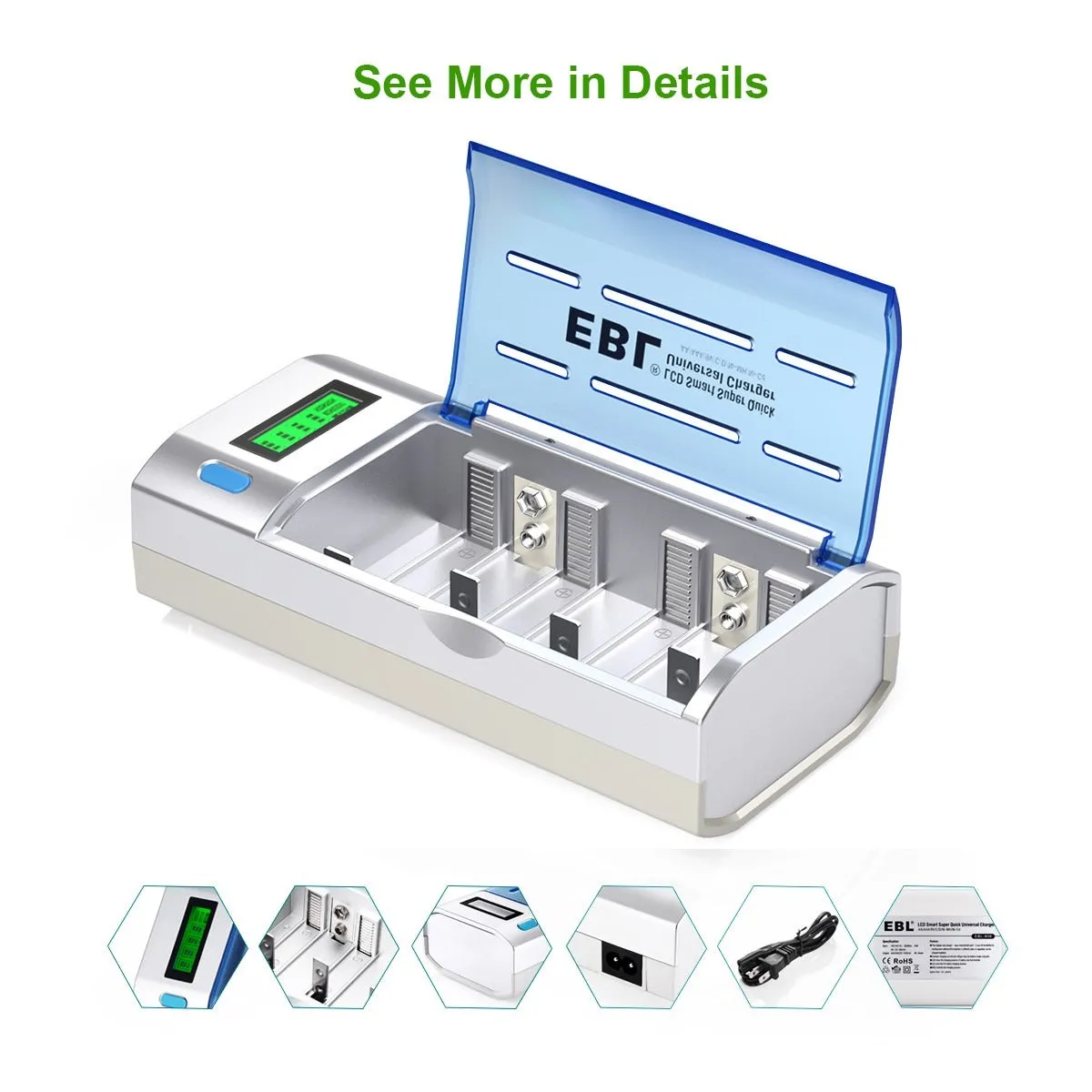 EBL 906 Smart Battery Charger with Rechargeable AA AAA C D Batteries Kit