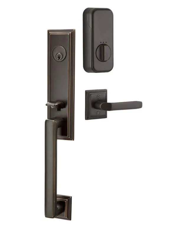 Emtek Single Cylinder Wilshire Handleset EMPowered Motorized Smart Lock Upgrade With Hammered Lever