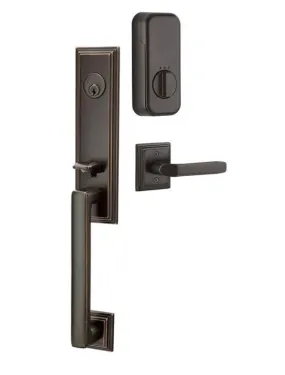 Emtek Single Cylinder Wilshire Handleset EMPowered Motorized Smart Lock Upgrade With Hammered Lever