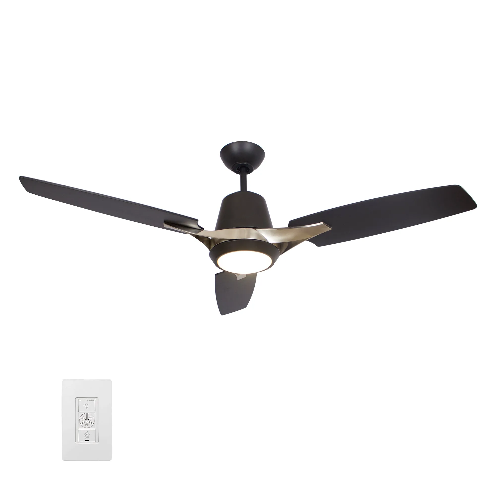 EUNOIA 52 inch 3-Blade Smart Ceiling Fan with LED Light Kit & Wall Switch - Brushed Nickel/Black