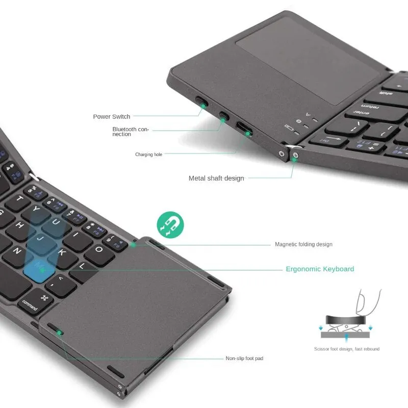 Folding keyboard bluetooth with touchpad portable slim phone tablet wireless keyboard for iphone samsung more smartphones