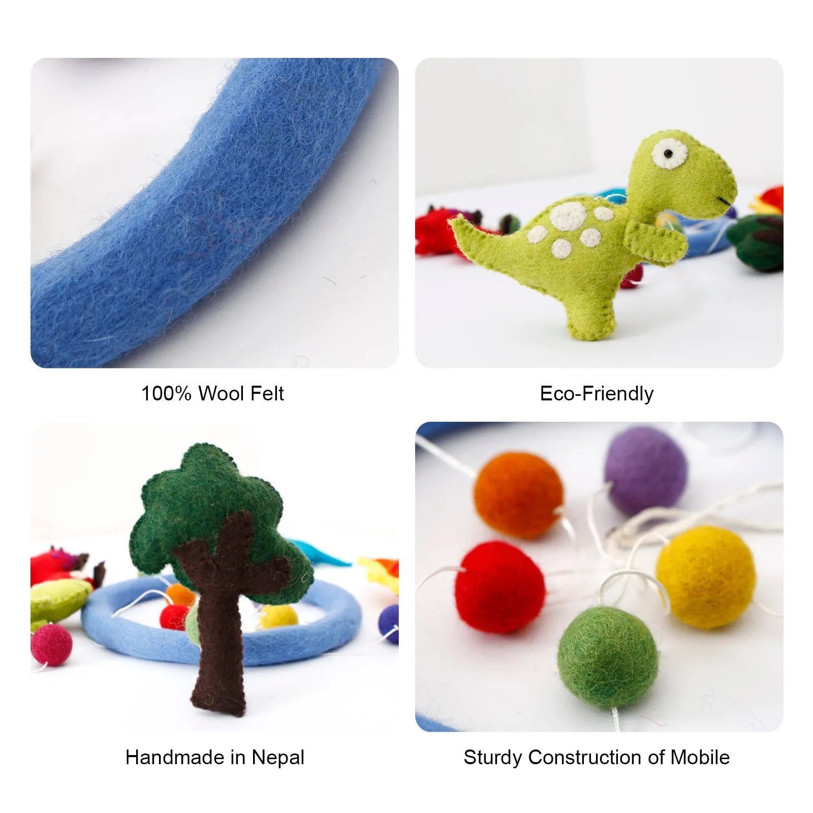 Handmade Animal Wool Felt Baby Mobile For Crib Children's & Nursery Room -Dinosaur