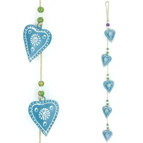 Hanging Mobile Decoration String of Hearts - Teal - Sand String