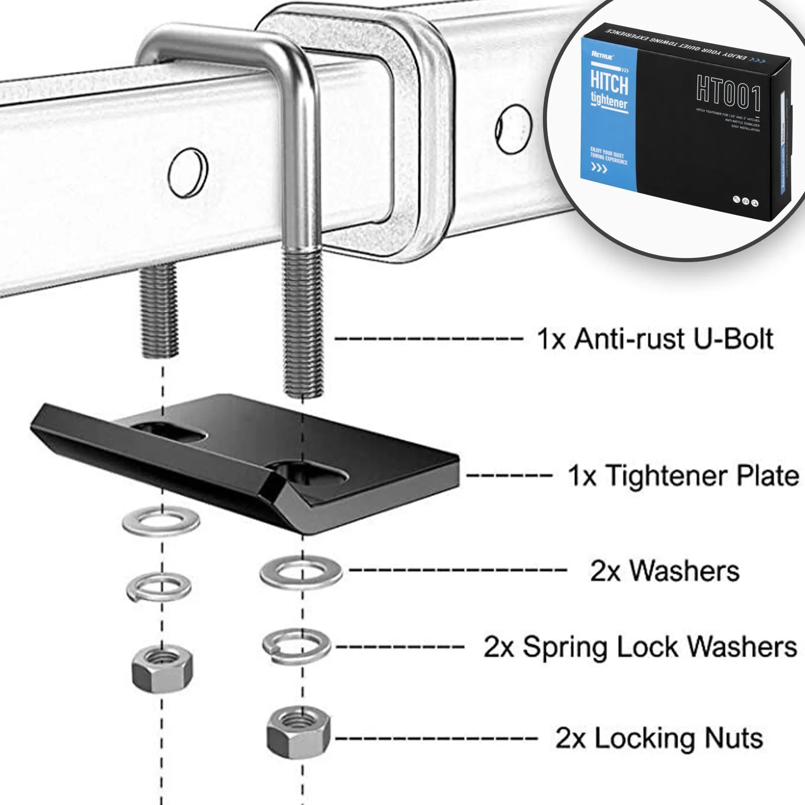 Hitch Tightener Stabilizer Anti-Rattle Tow Clamp Lock Down For 1.25"/ 2" Hitches