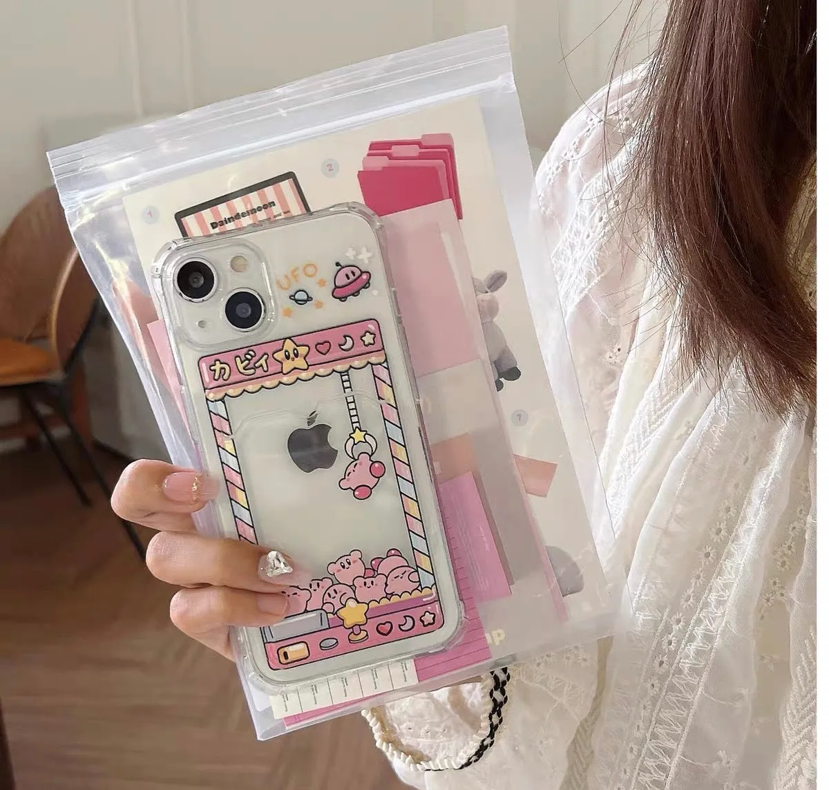 Japanese Cartoon Pink Monster Star kabi Photo Holder iPhone Case PLUS X 11 12 13 14 15 Pro Promax