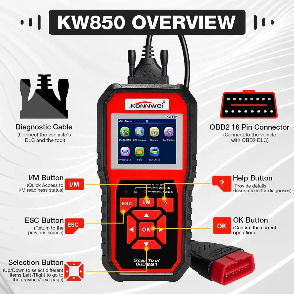 KONNWEI KW850 Full Function Car Diagnosis Car Scanner Universal OBD Engine Code Reader