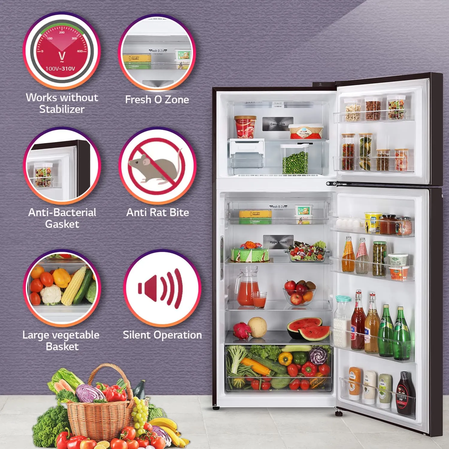 LG  GL-T422VESX 398 L 3 Star Frost-Free Smart Inverter Wi-Fi Double Door Refrigerator