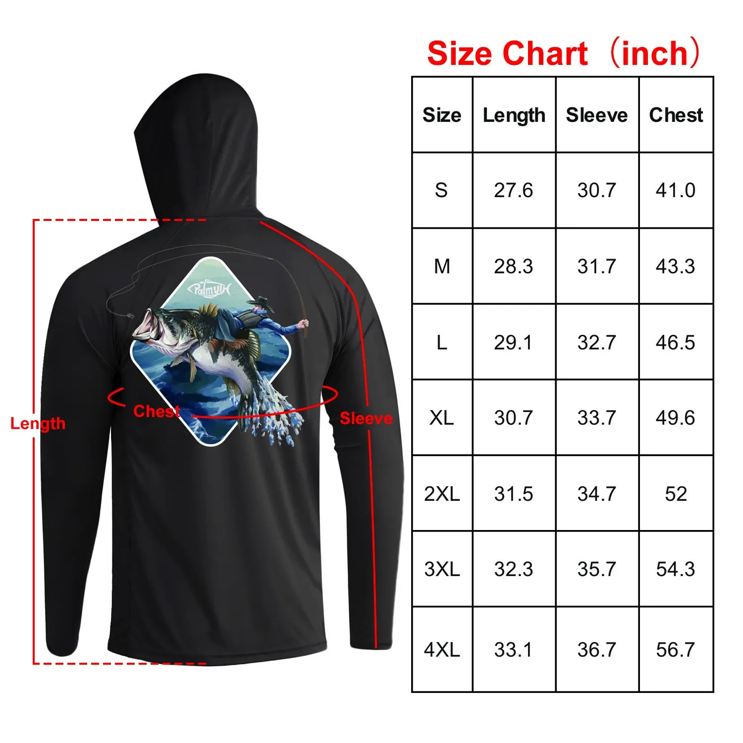 Long Sleeve Hoody Shirts UPF 50  (Cowboy Rides Bass)