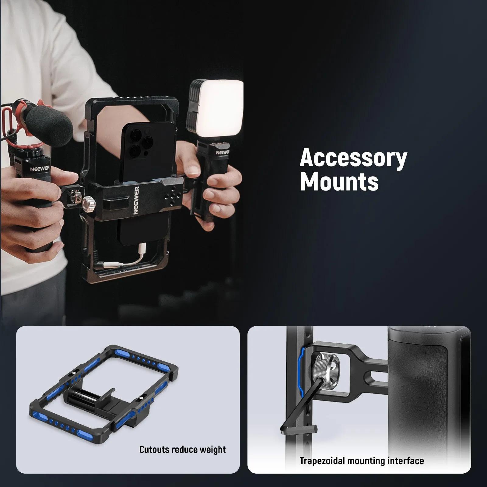 NEEWER PA009E Universal Phone Cage Stabilizer Video Rig Lighting Kit