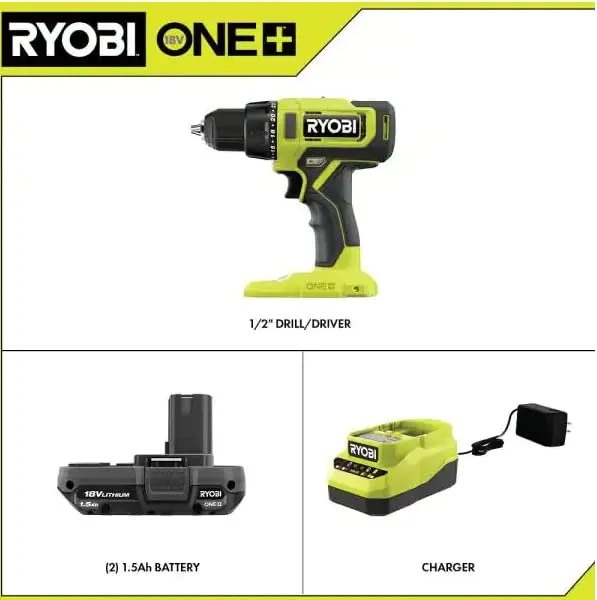 Open Box - ONE  18V Cordless 1/2 in. Drill/Driver Kit with (2) 1.5 Ah Batteries and Charger