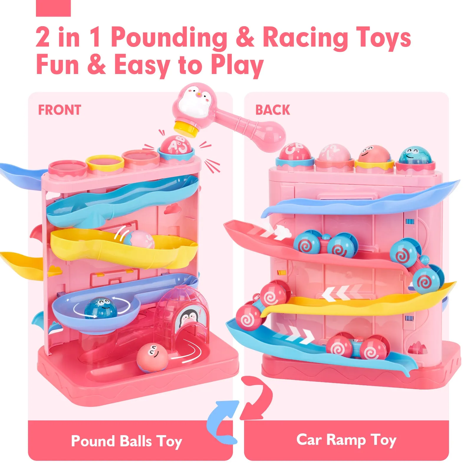 Pink Pound Balls Car Race Track Toddler Toys