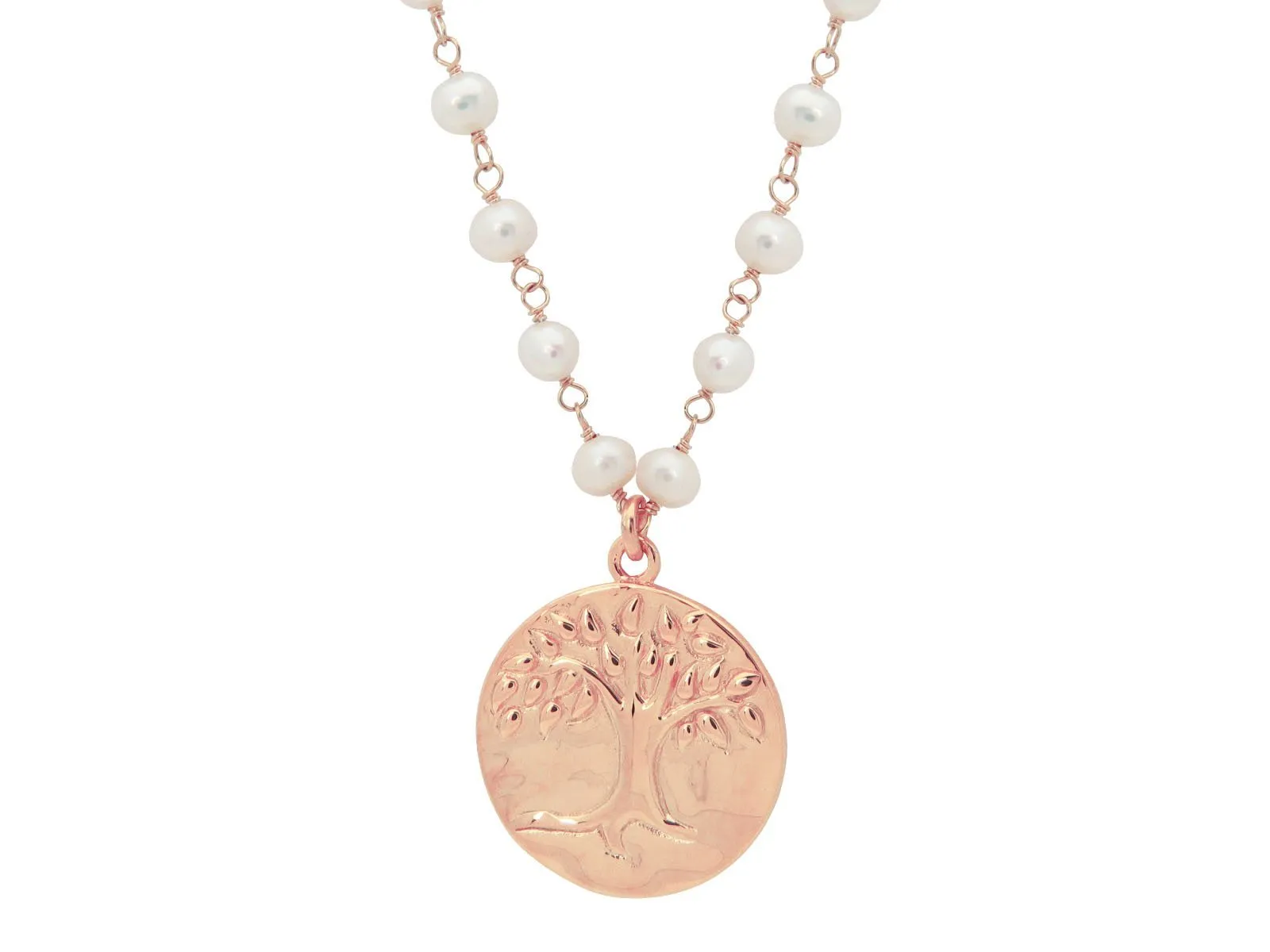 Pink Tree of Life & Pearls Necklace