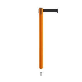 Retractable Belt Barrier Stanchion, Mini Socket Base, Orange Post, 11 ft Belt - Montour Line MSX630SK