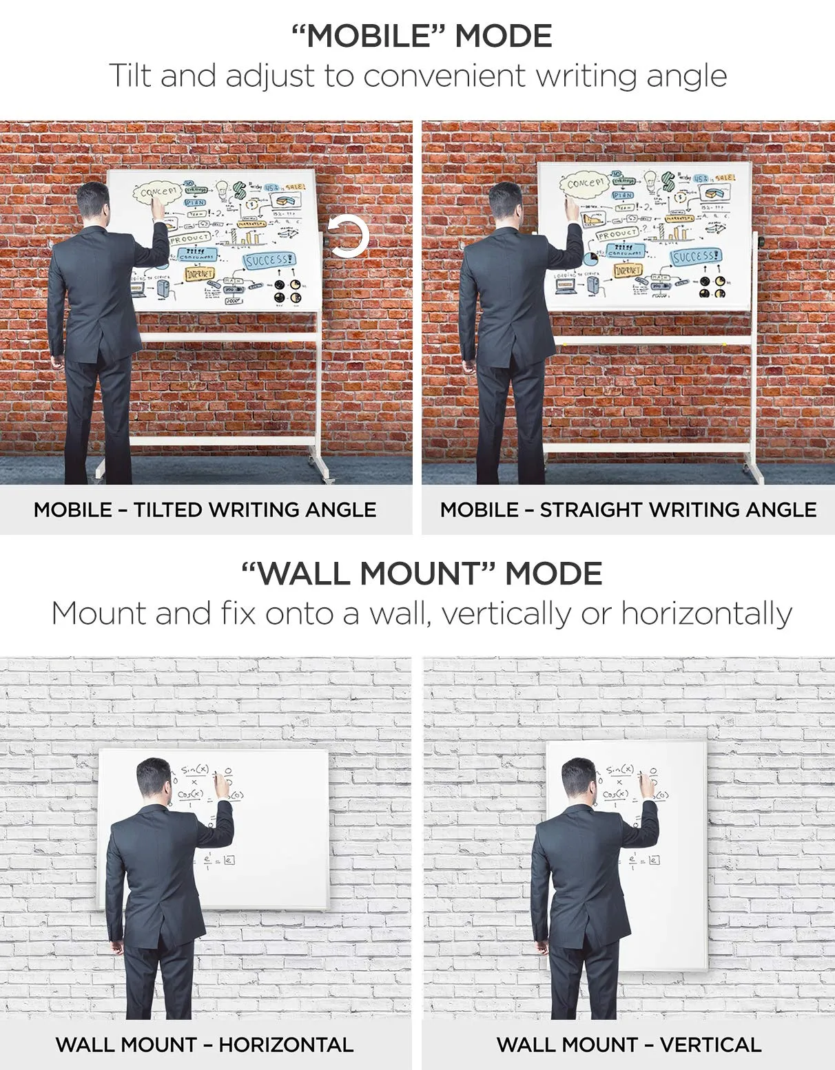 Rolling Whiteboard Dry Erase Board On Wheels With Stand 48X32 In Large Portable Double