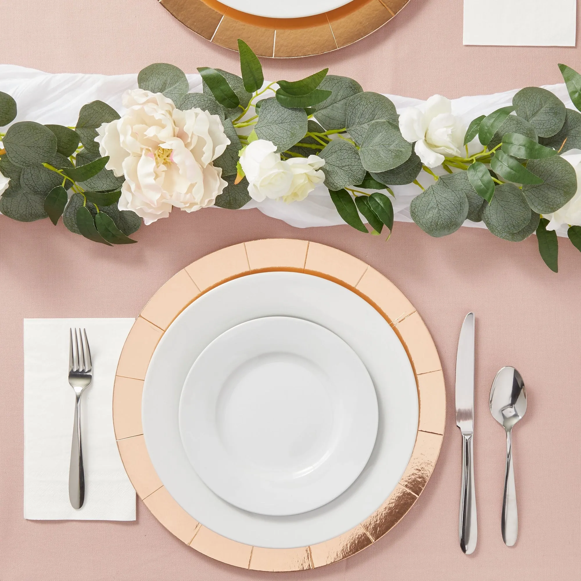 Rose Gold Chargers for Dinner Plates, Birthday Party, Metallic Paper (13 In, 24 Pack)