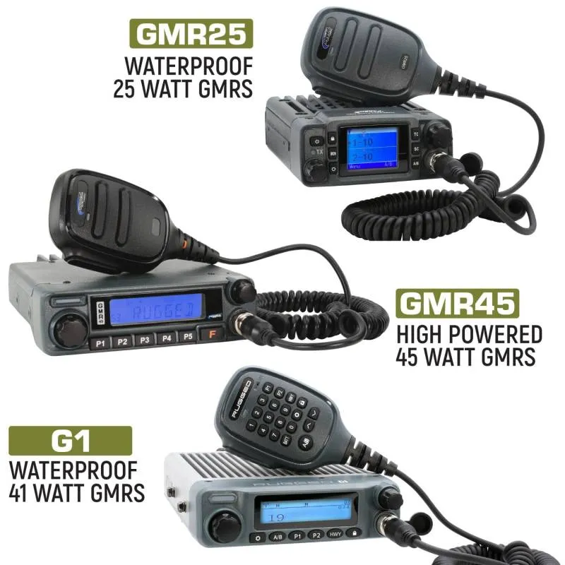 Rugged Radios Jeep Wrangler JK and JKU Two-Way GMRS Mobile Radio Kit - JK 2-Door 07-10 and JKU 4-Door 07-19 Jeep - 41 Watt - G1 Waterproof Radio