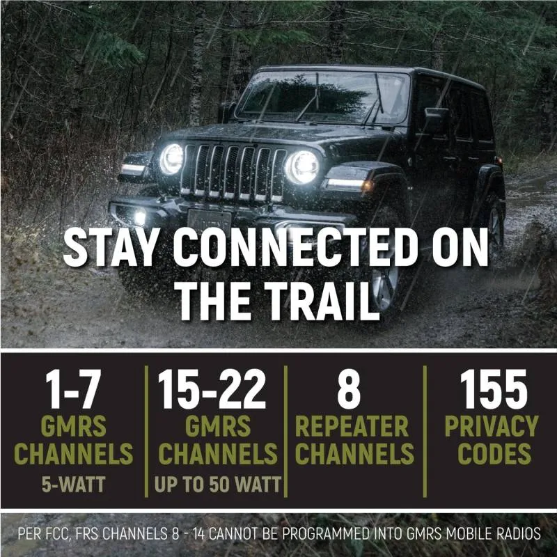 Rugged Radios Jeep Wrangler JL, JLU, and Gladiator JT Two-Way GMRS Mobile Radio Kit - 41 Watt - G1 Waterproof