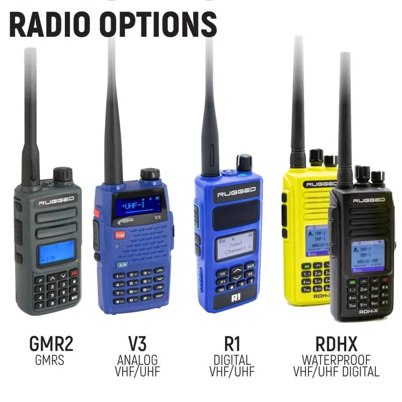 Rugged Radios MOTO MAX Kit - Radio, Helmet Kit, Harness, and Handlebar Push-To-Talk - GMR2 - GMRS Radio