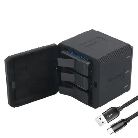 RUIGPRO USB Triple Batteries Housing Charger Box with USB Cable & LED Indicator Light for GoPro HERO6 /5(Black)