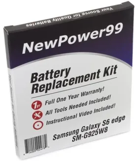 Samsung GALAXY S6 Edge SM-G925W8 Battery Replacement Kit with Tools, Video Instructions and Extended Life Battery