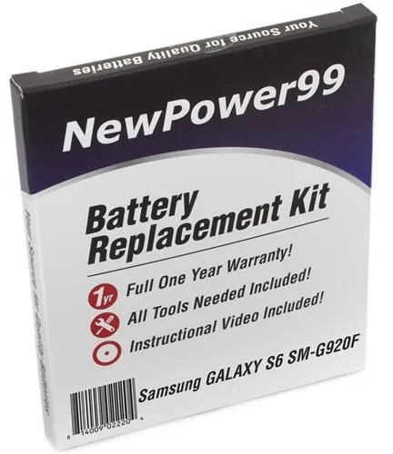 Samsung GALAXY S6 SM-G920F Battery Replacement Kit with Tools, Video Instructions and Extended Life Battery