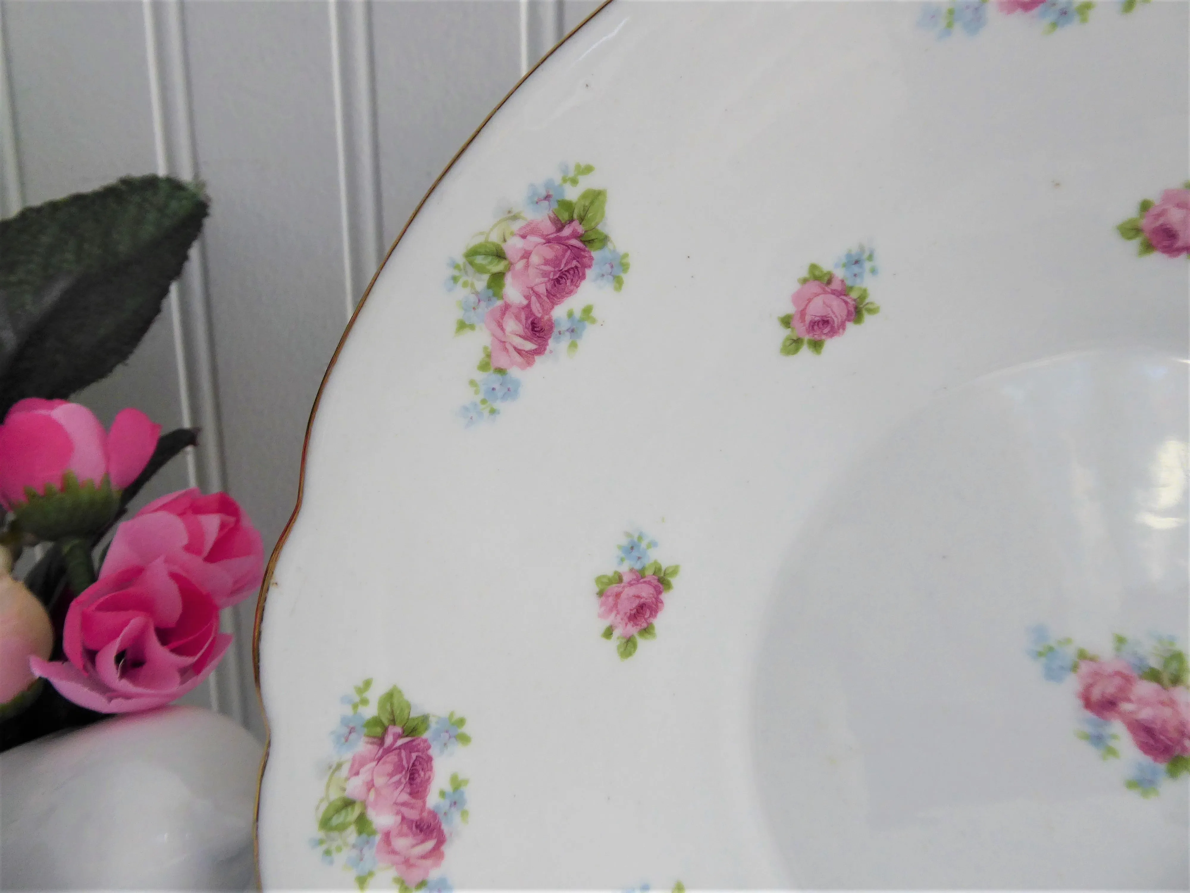 Shelley China Cake Plate Roses Forget Me Nots Dessert Server Luncheon Plate 1920s