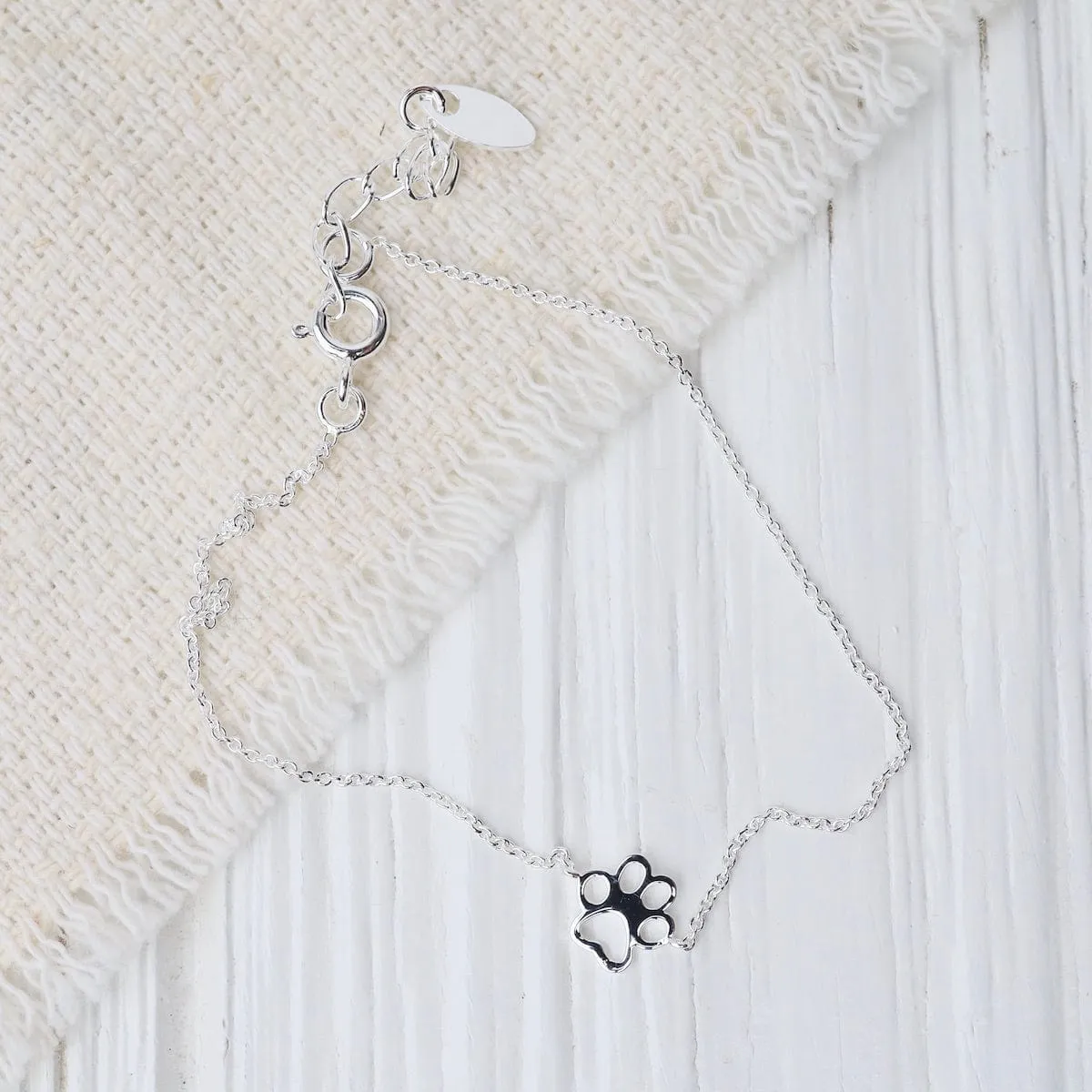 Silver Paw Print on Fine Chain Bracelet