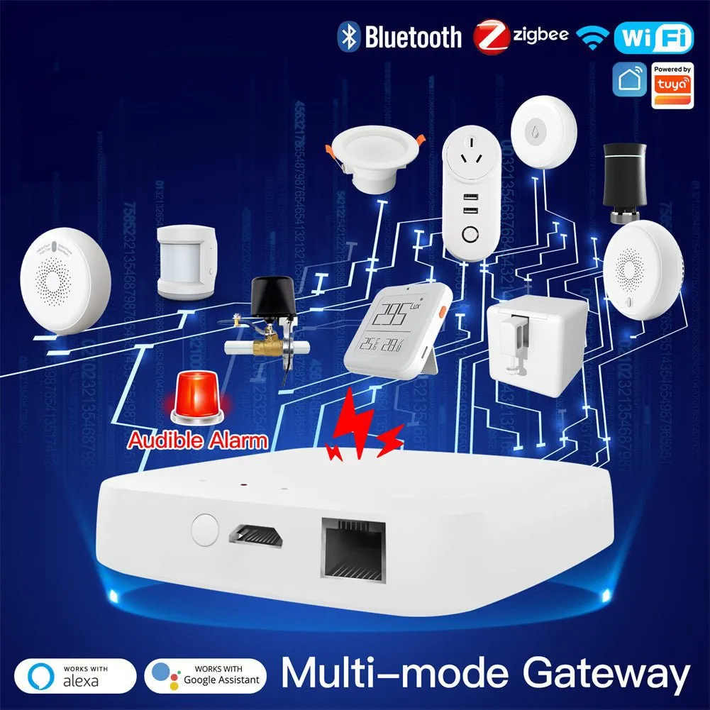 Smart Wired Multi-mode Gateway ZigBee WiFi Bluetooth Mesh Hub Away Stay Home Security Protect Mode