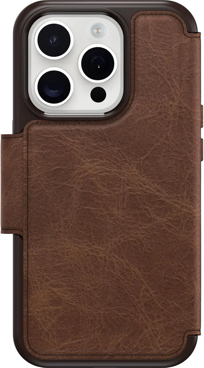 Strada Case for iPhone 15 Pro for MagSafe, Shockproof, Drop proof, Premium Leather Protective Folio with Two Card Holders, 3x Tested to Military Standard, Brown