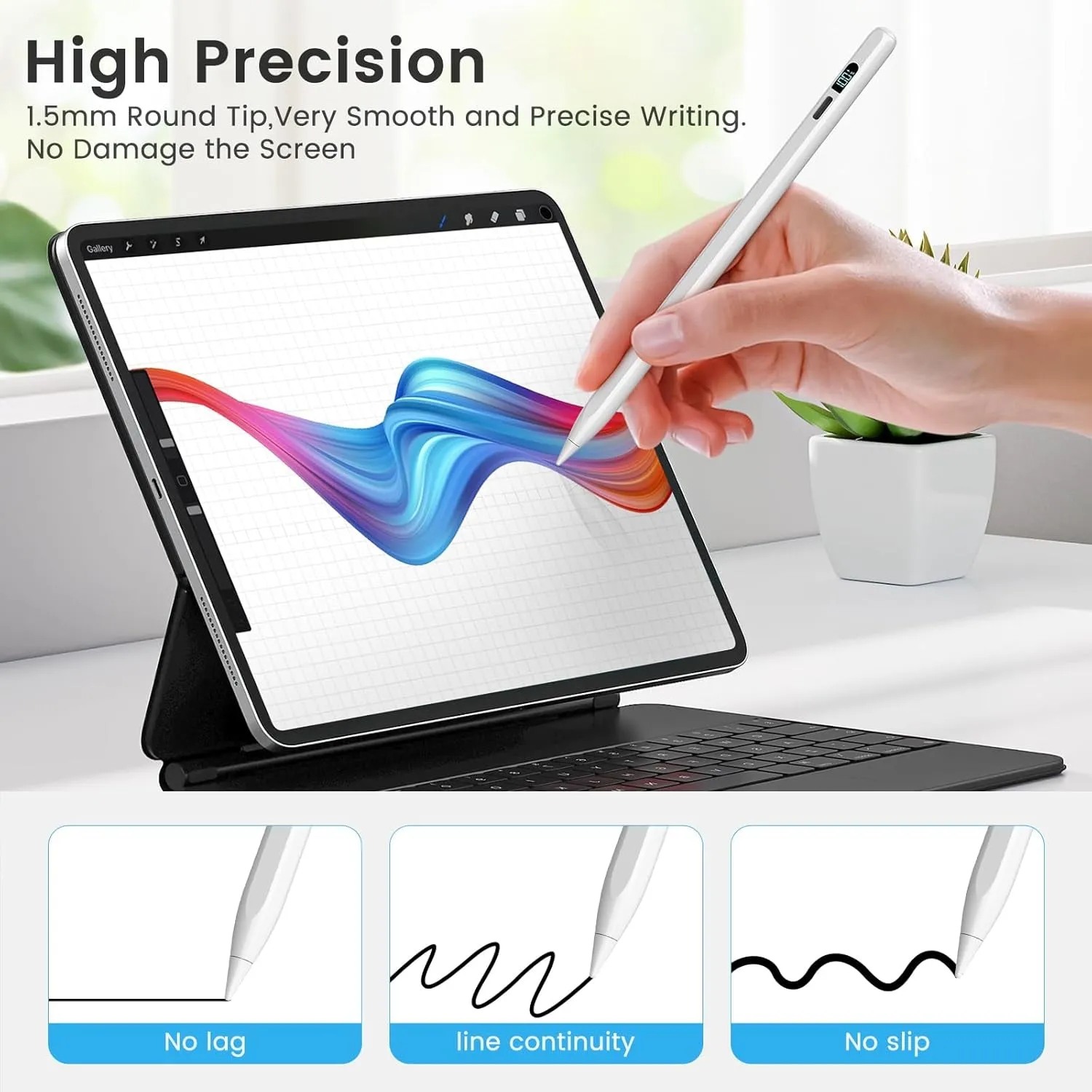 Stylus Pen for Ipad, Ipad Pencil for 2018-2024- Ipad Pen 3X Faster Charge/Work 11H with Palm Rejection/Tilt Sensitivity for Ipad Pro 11/12.9/13'', Ipad 6-10,Ipad Air 11/13'',3-5,Ipad Mini 5/6